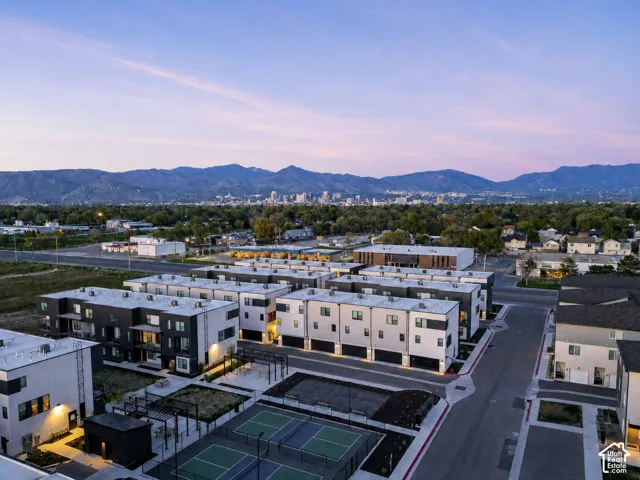 Modern townhome community featuring a contemporary architectural style and an organized street layout