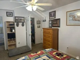 Sloped ceiling with an attached ceiling fan