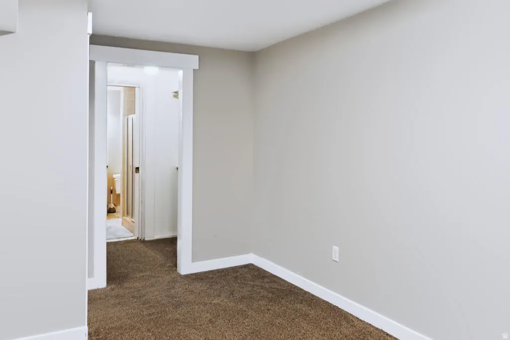 Plush carpeting, light gray wall finish, and white trim throughout