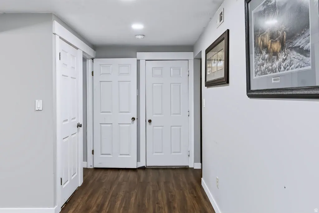 Wood-finish flooring with white trim