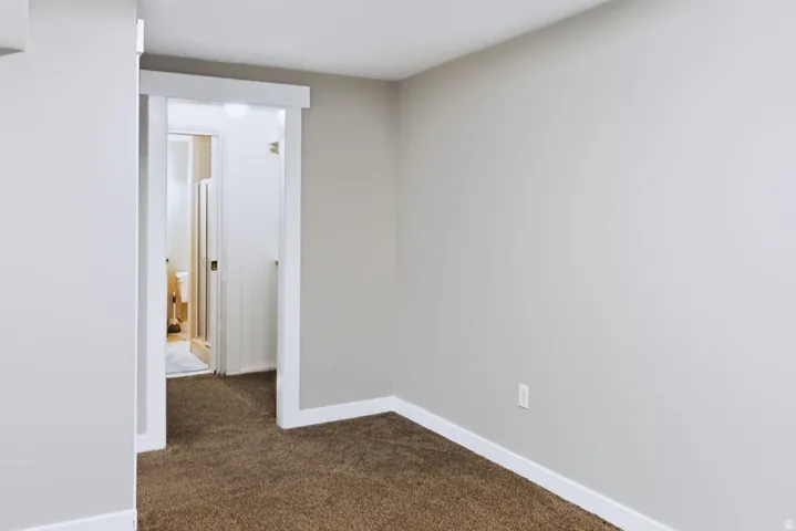 Plush carpeting, light gray wall finish, and white trim throughout