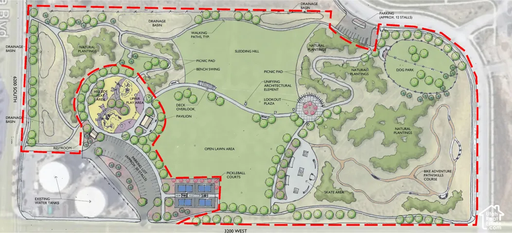 Site Plan. Depicting the proposed layout for the property, including activity zones, natural plantings, and infrastructure elements