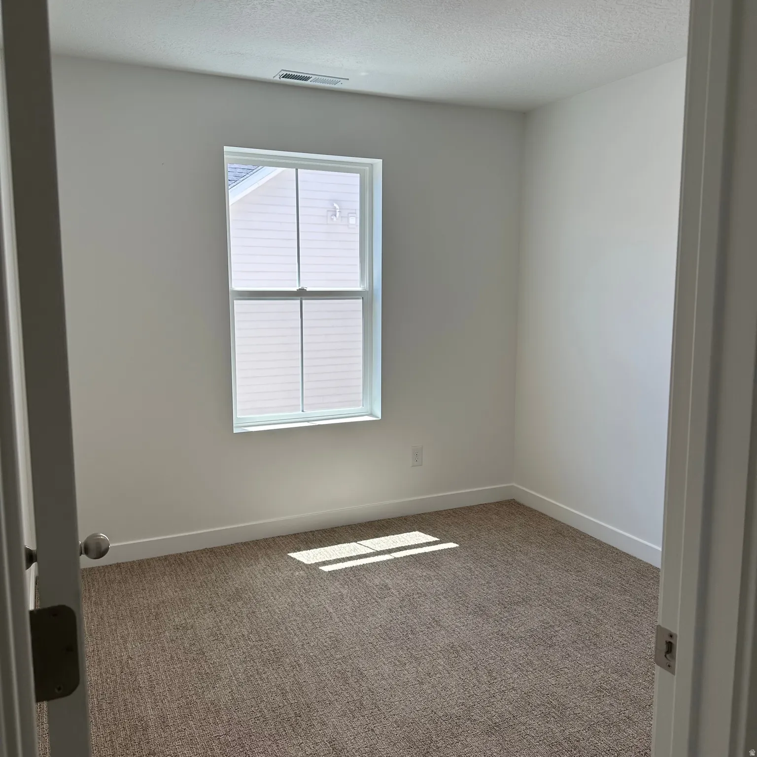 Neutral carpet flooring with white trim