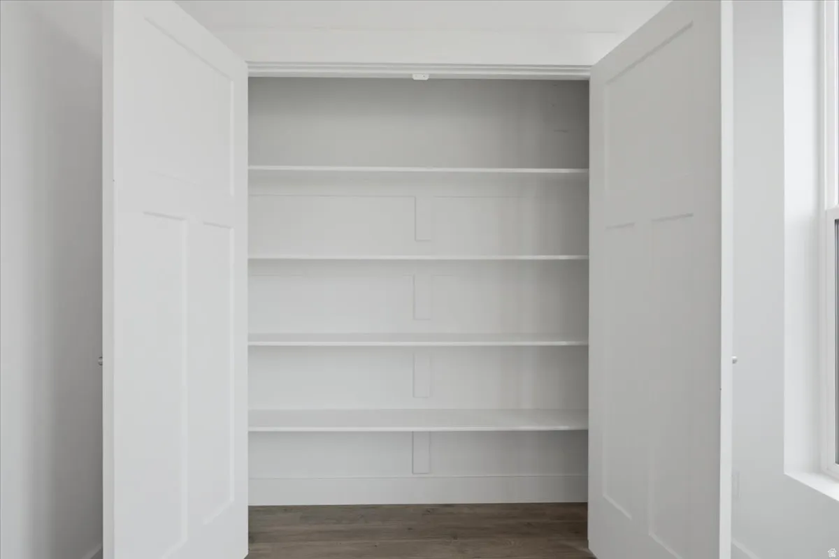 Built-in shelving with white finishes