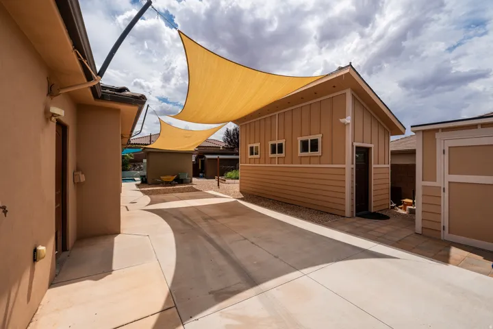 Concrete driveway with partial shade coverage