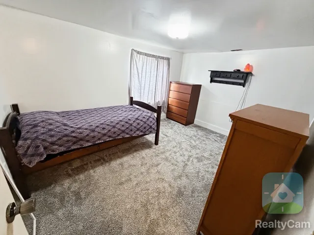 Plush grey carpeting and white painted walls
