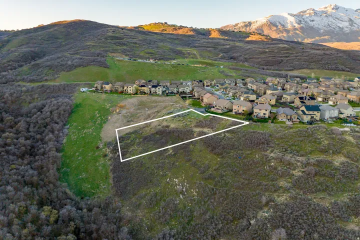 Expansive land parcel featuring natural terrain and distant snow-capped mountains