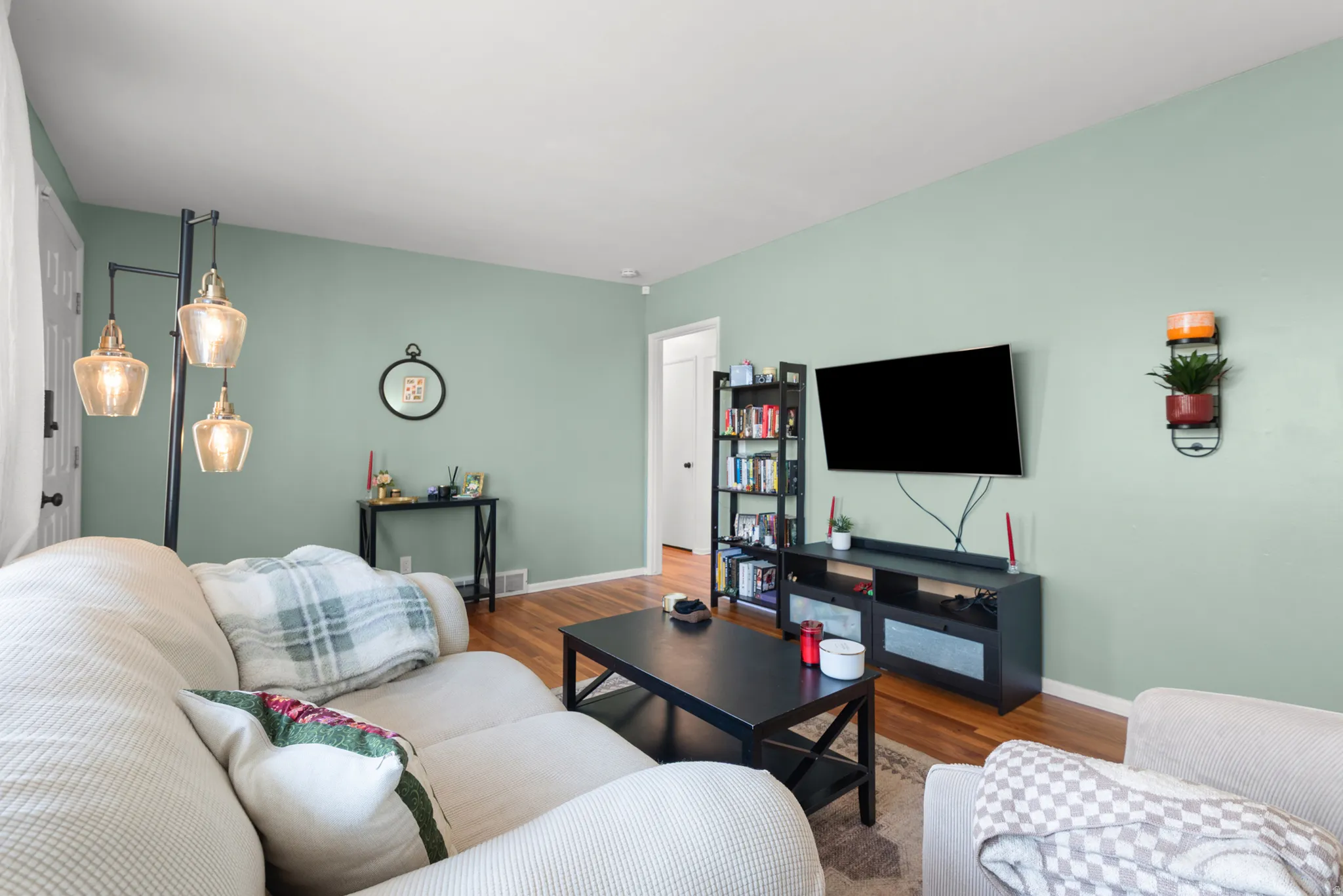 Hardwood flooring complemented by light-toned walls