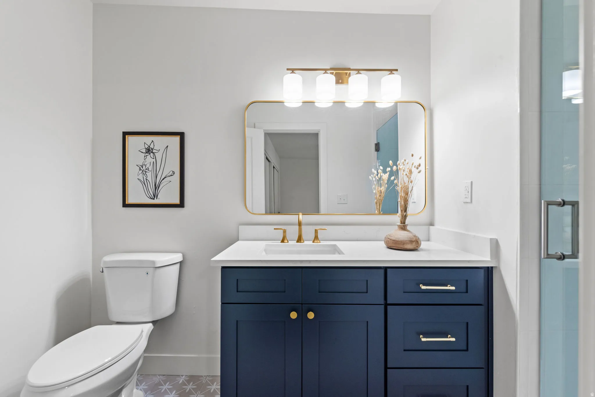 new vanity, lighting, counters etc.