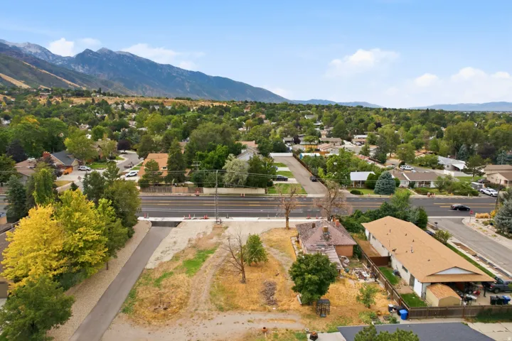 Expansive undeveloped lot with surrounding mature trees and mountain backdrop