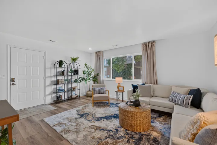 Wood-finish flooring throughout the living space