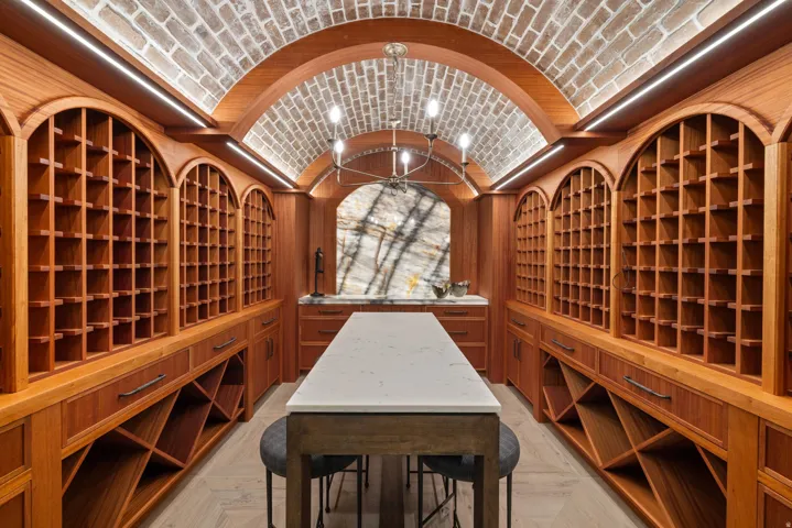 Arched brick-finish ceiling with integrated lighting