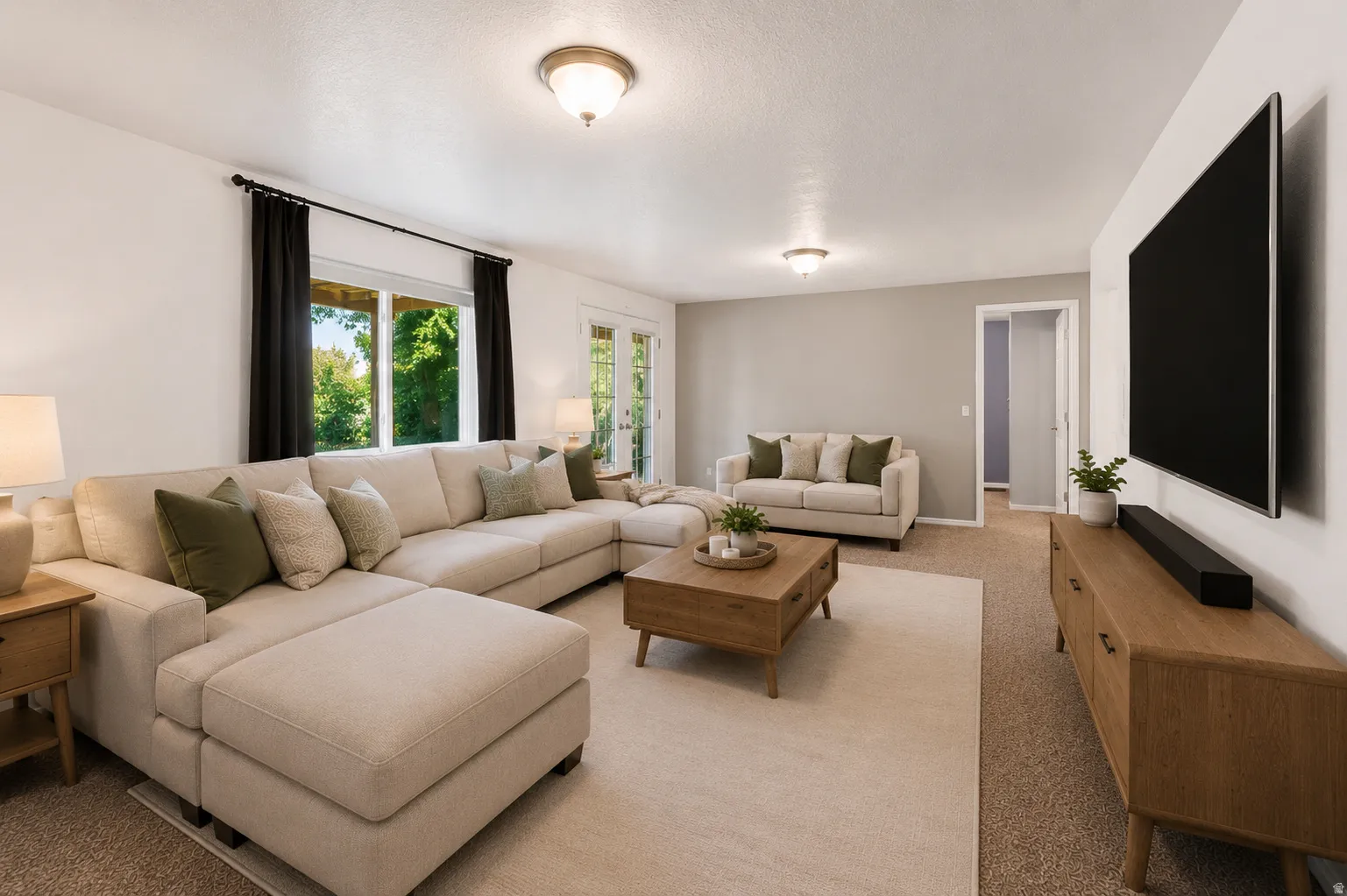 Huge basement walk out family room or gameroom  with abundant natural light,  French doors to the backyard and patio
