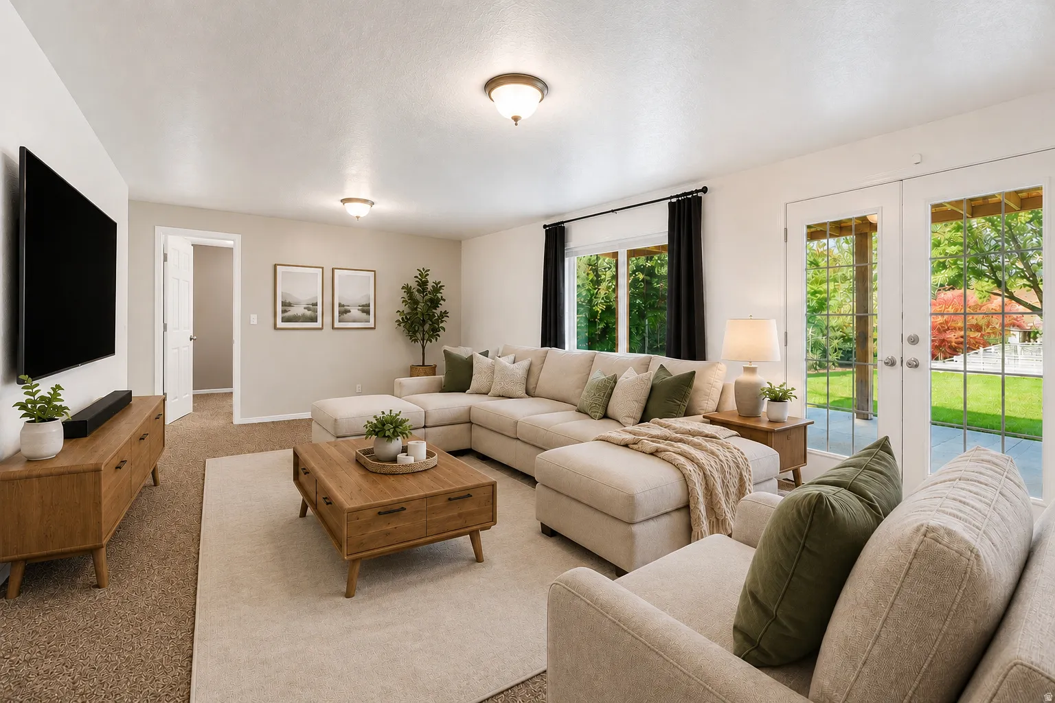 Huge basement walk out family room or gameroom  with abundant natural light,  French doors to the backyard and patio