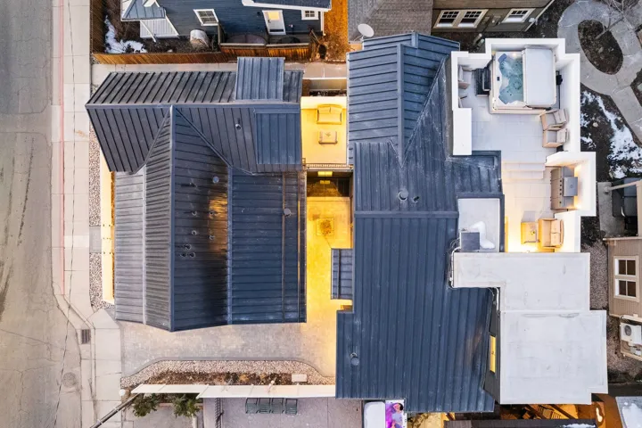 Contemporary architecture with a striking metal roof