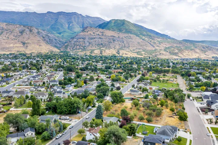 Expansive neighborhood with mature trees, established residential streets, and prominent mountain backdrop