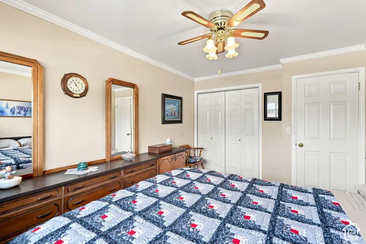 Main bedroom with closet and large bed