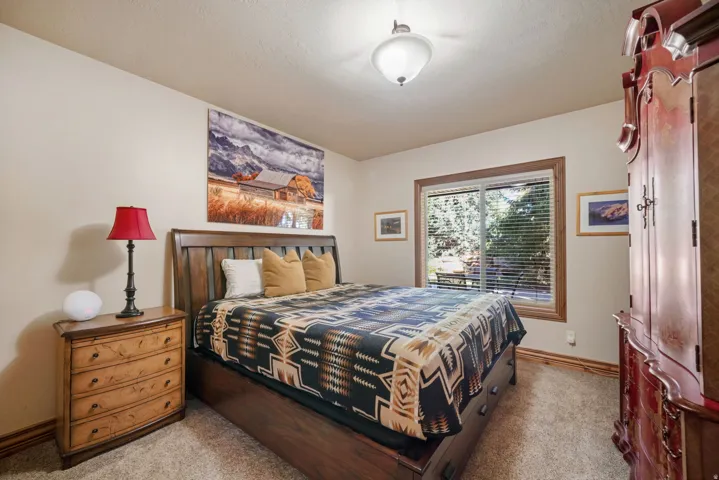Plush carpet flooring, wood-framed window, and a ceiling-mounted light fixture
