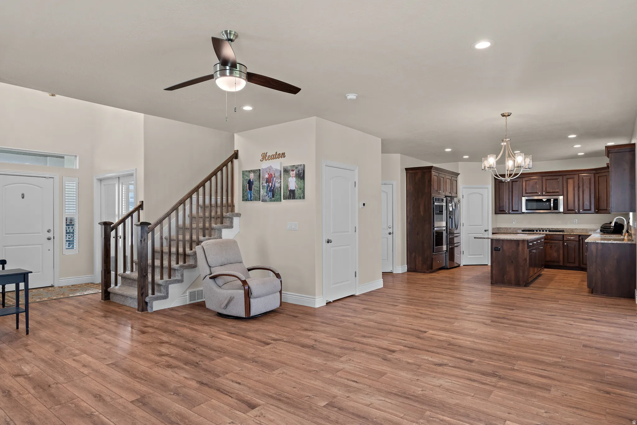 Wood-finish flooring throughout the main living area