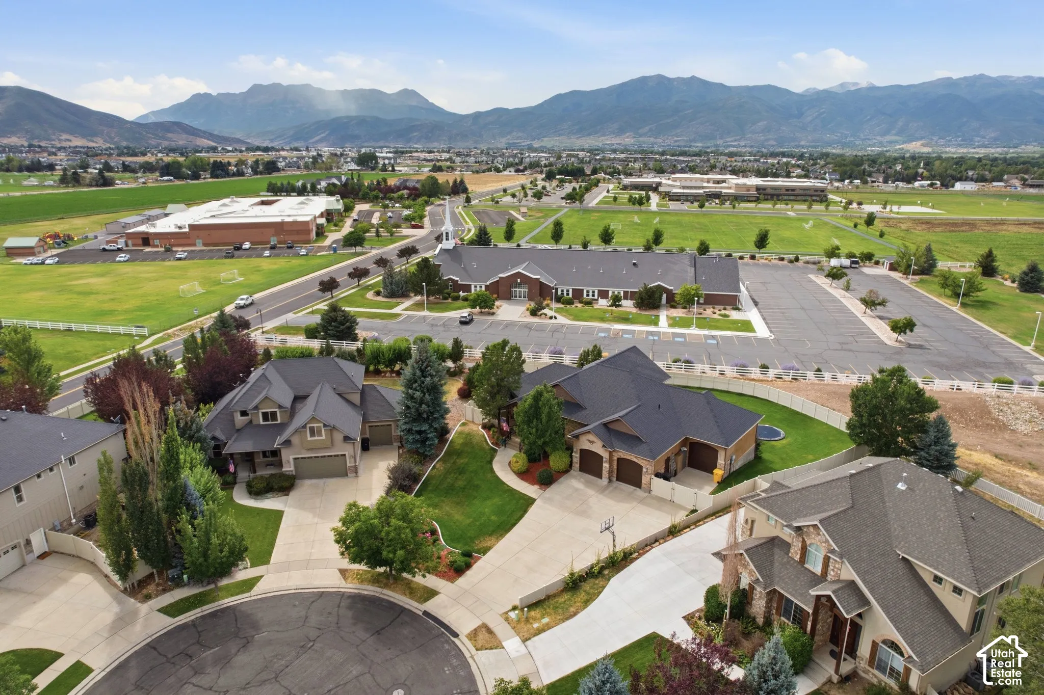 Residential neighborhood with mountain scenery