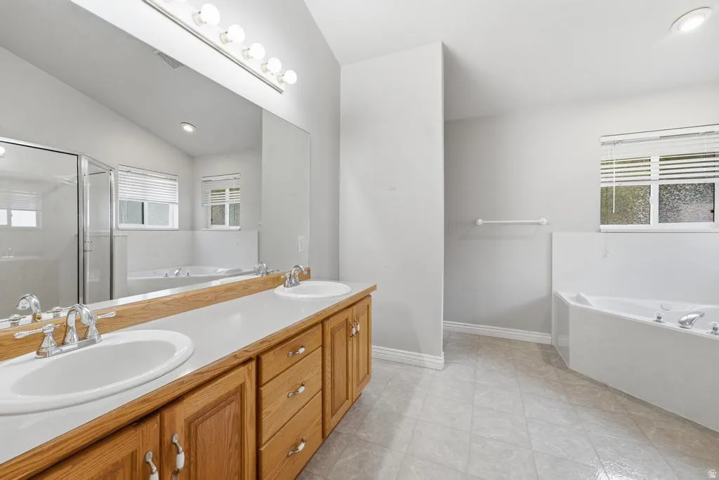 Primary bath with large corner tub