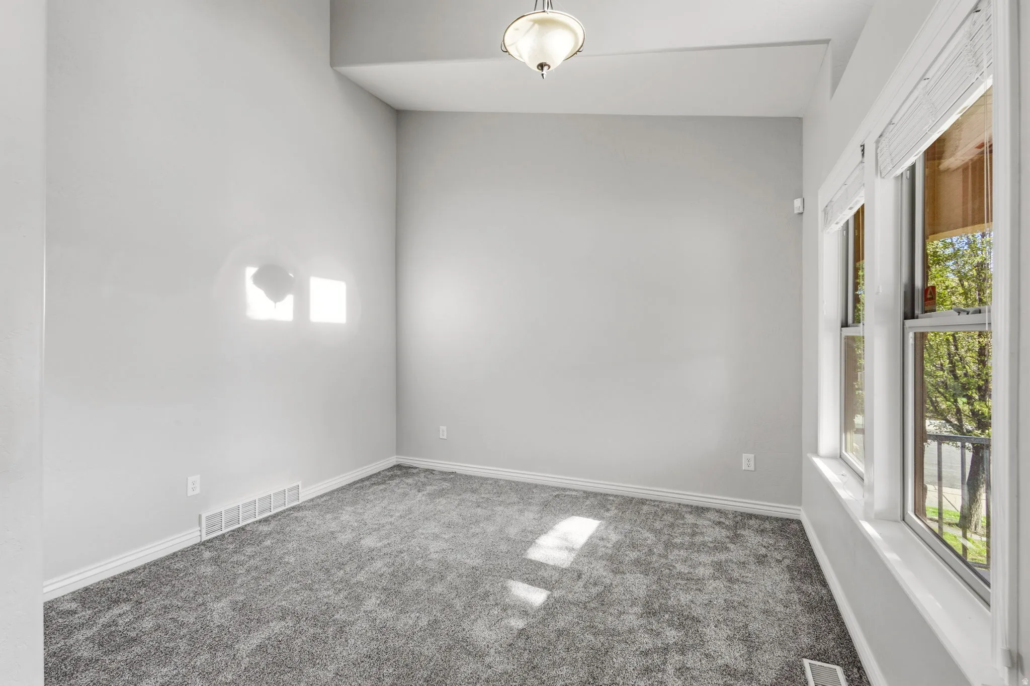 Recessed lighting, neutral paint palette, plush carpeting, multiple windows, window blinds