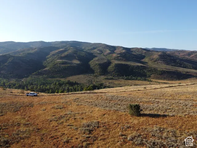 Expansive land featuring natural terrain with distant mountains and scattered vegetation