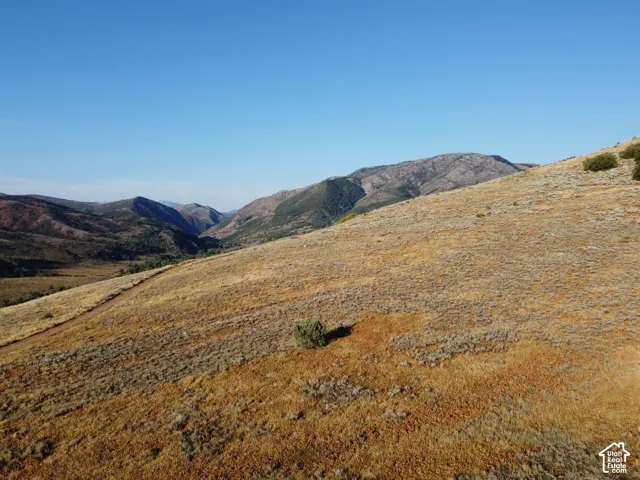 Expansive acreage with natural terrain, distant mountains, and clear skies