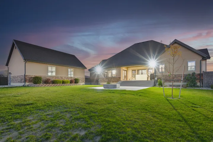 Expansive lawn area with a separate detached structure