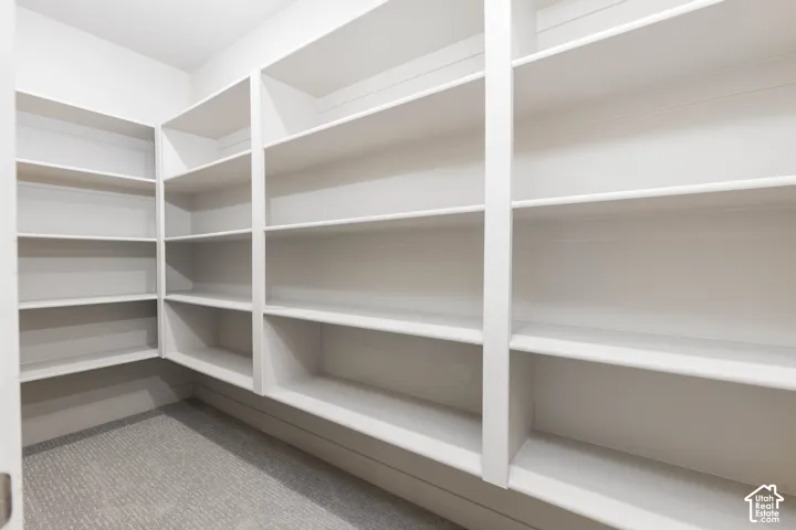 Loft: Walk-in storage closet lined with floor-to-ceiling shelving