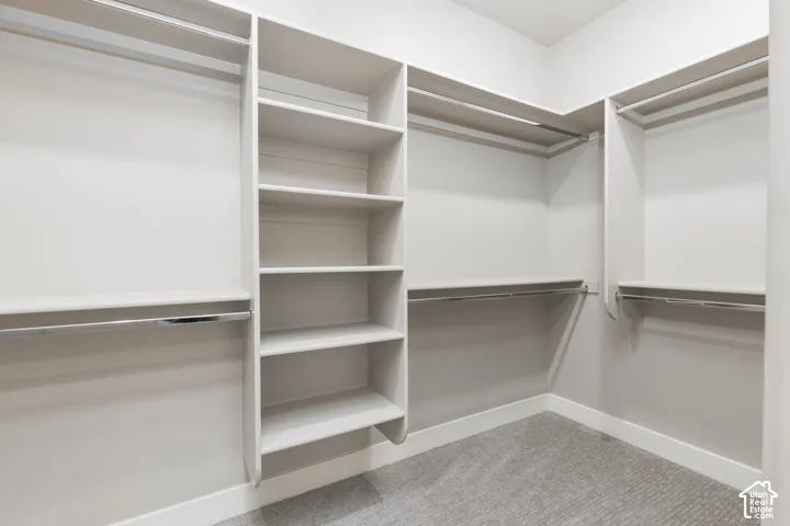 Primary Closet: Custom shelving and double-hang rods in the primary walk-in