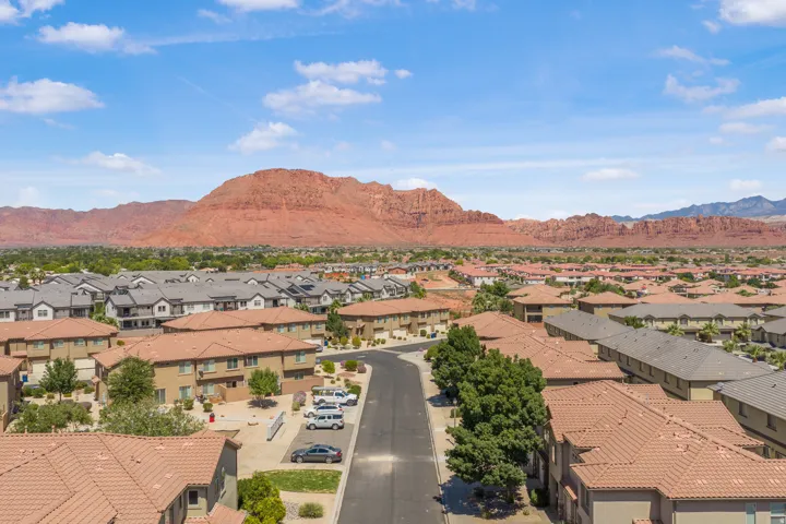 Residential community with red rock mountain scenery