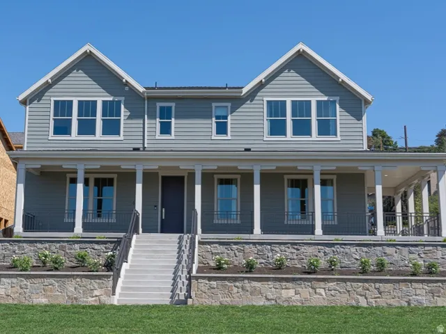 Gabled rooflines with horizontal siding