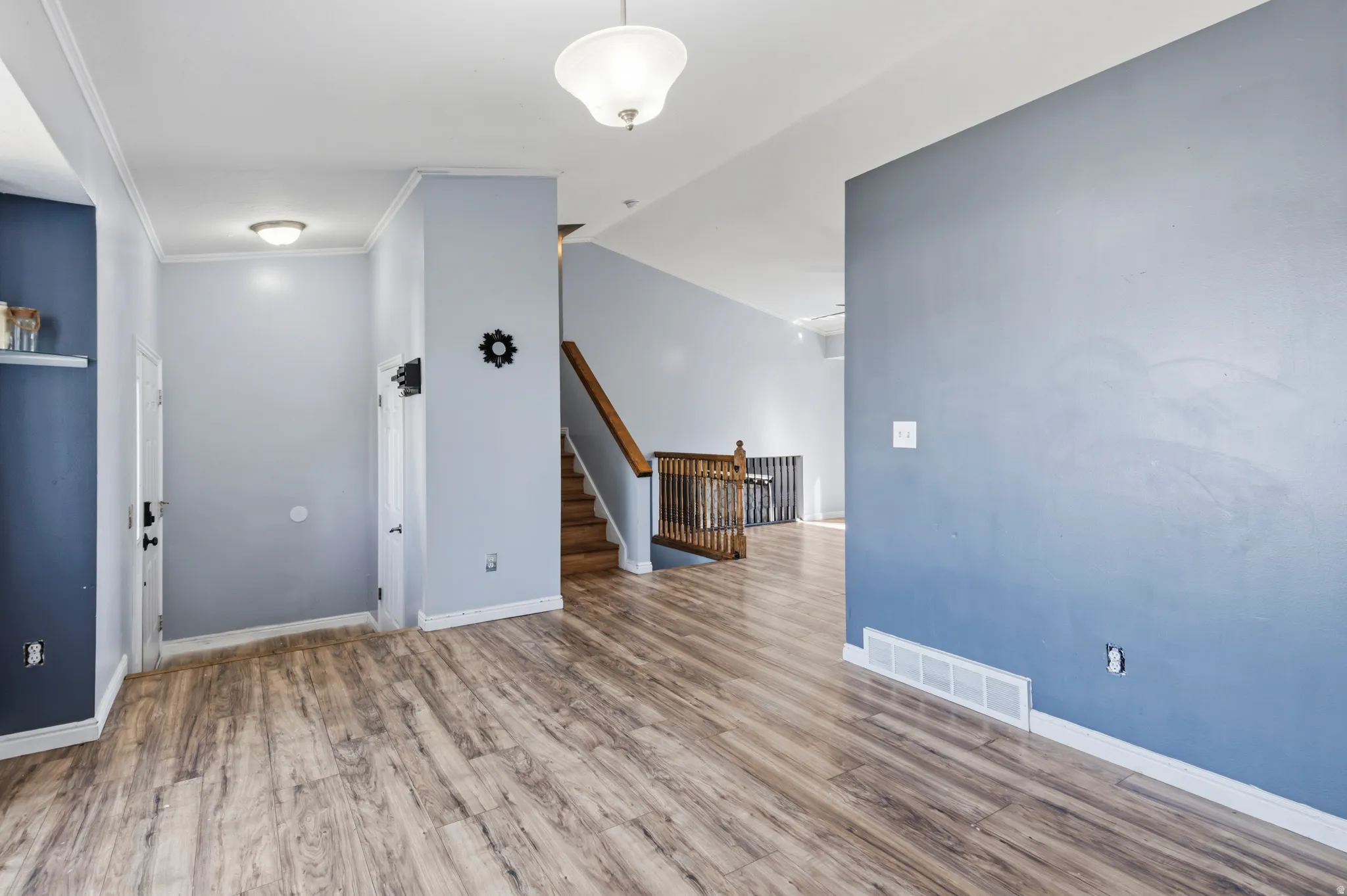 Wood-finish flooring throughout the main level