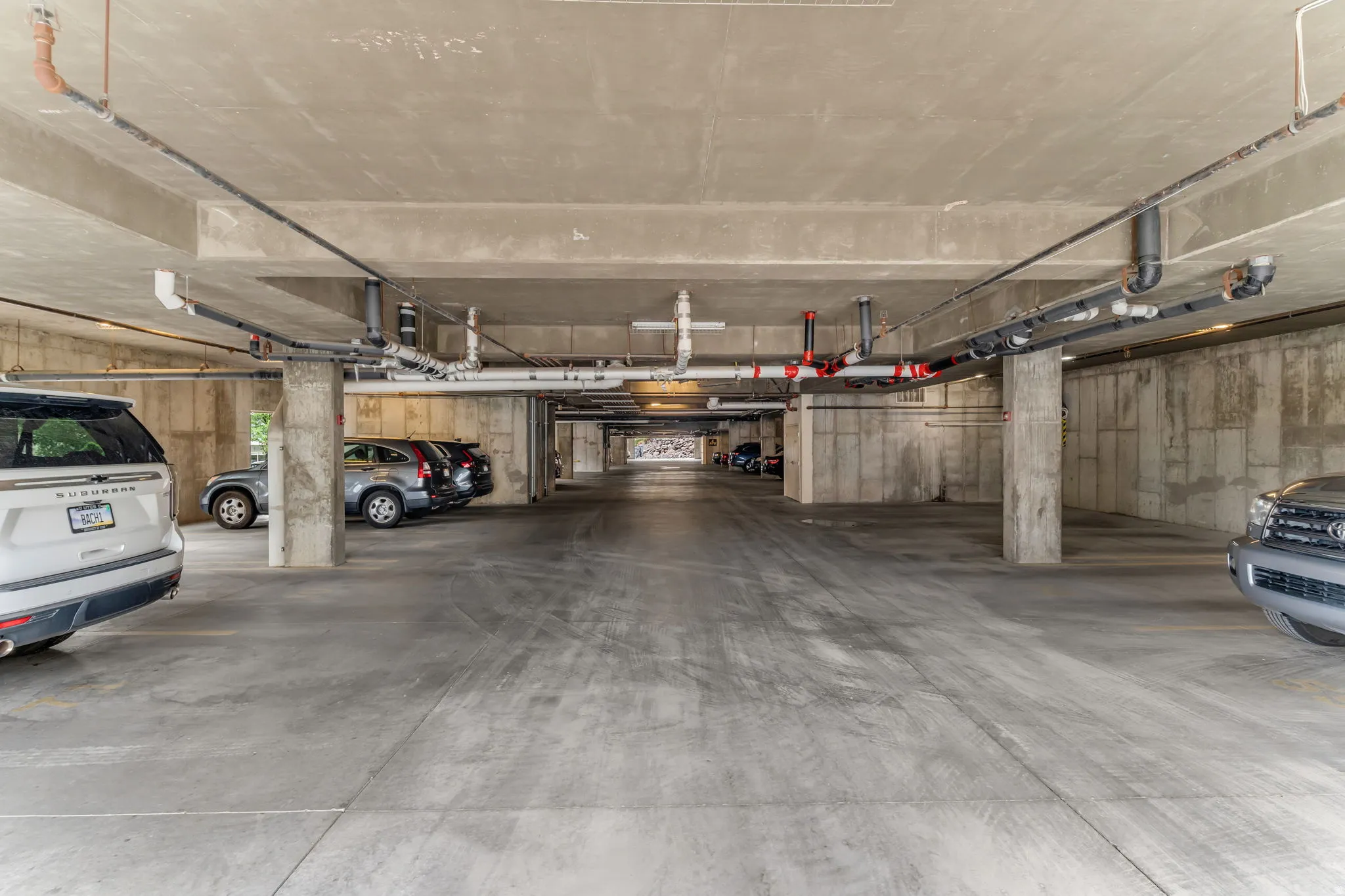 Underground parking next to elevator