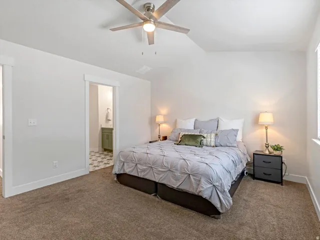 Recessed ceiling with a modern fan fixture