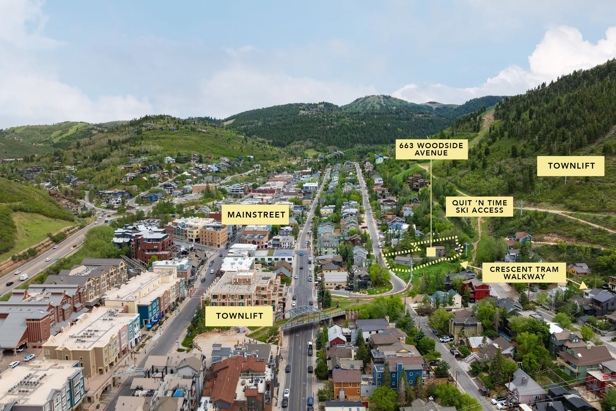 Aerial perspective showcasing proximity to Mainstreet and Townlift