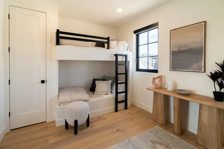 Wood-finish flooring with white walls
