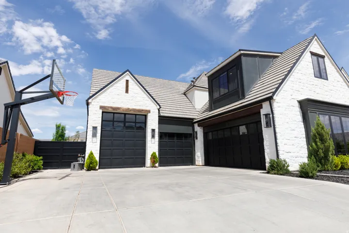White brick exterior with black trim accents