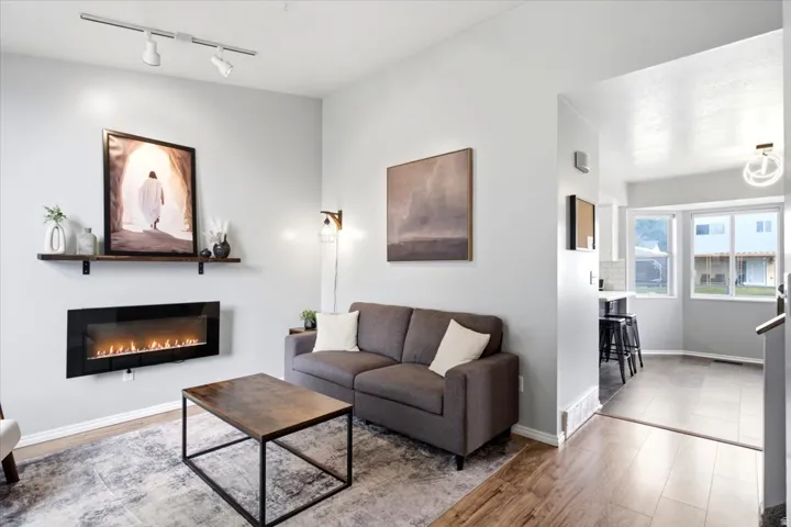 Electric fireplace with a dark finish