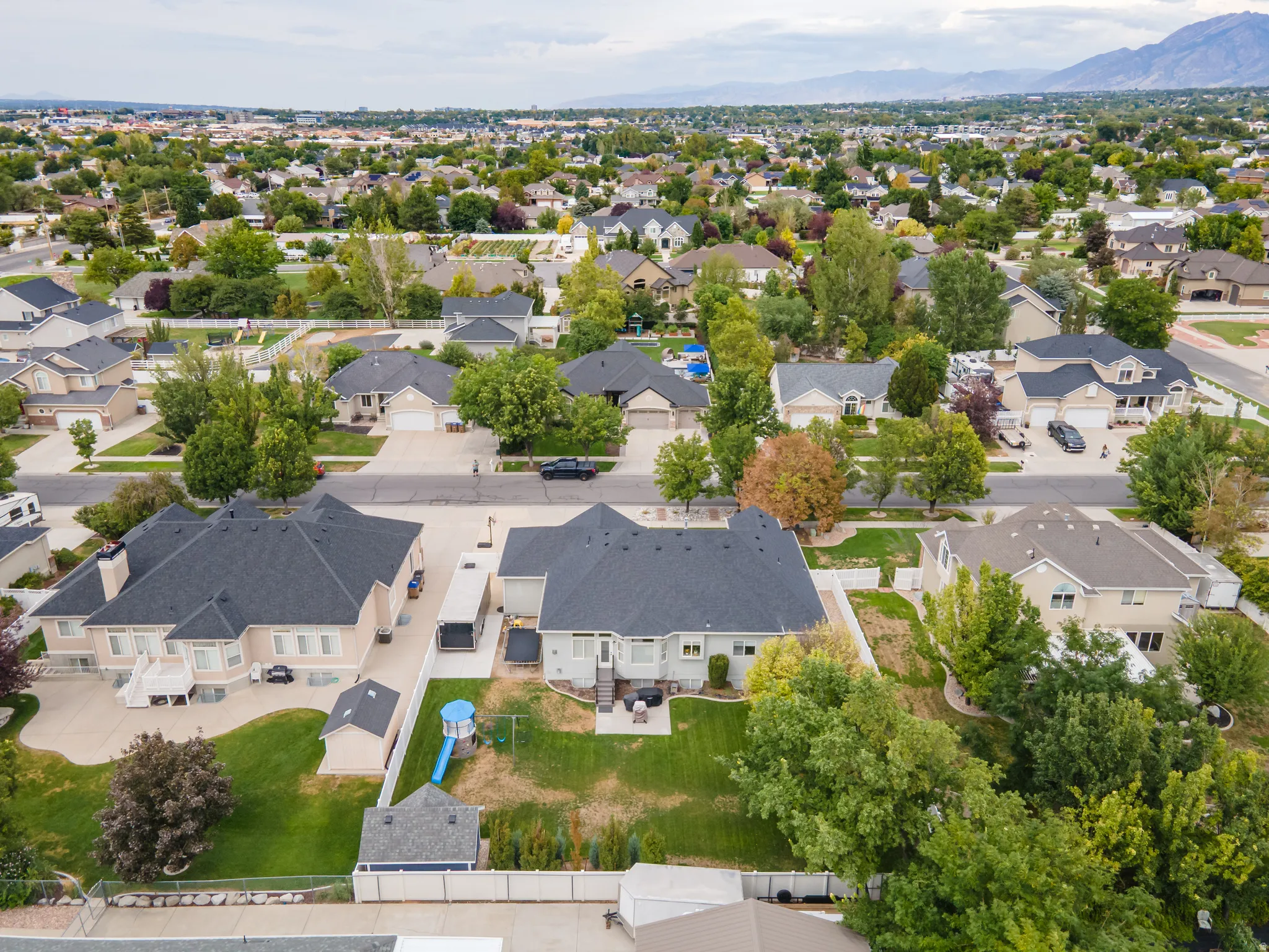 Expansive residential area with a prominent backdrop of mountains