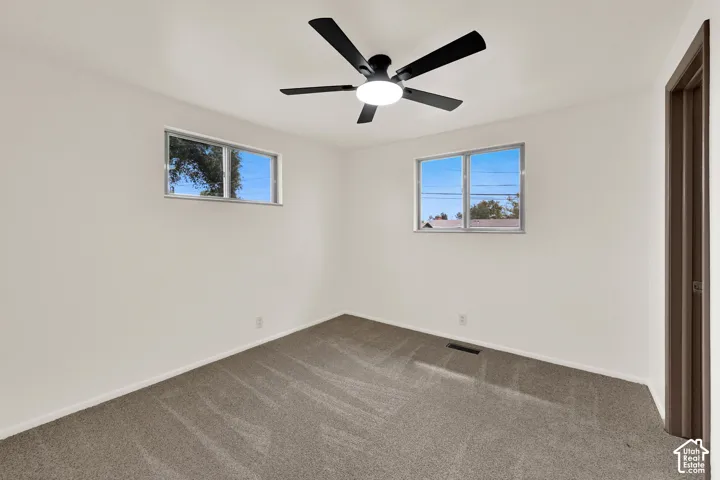 New ceiling fan fixture, New carpeting, and two windows
