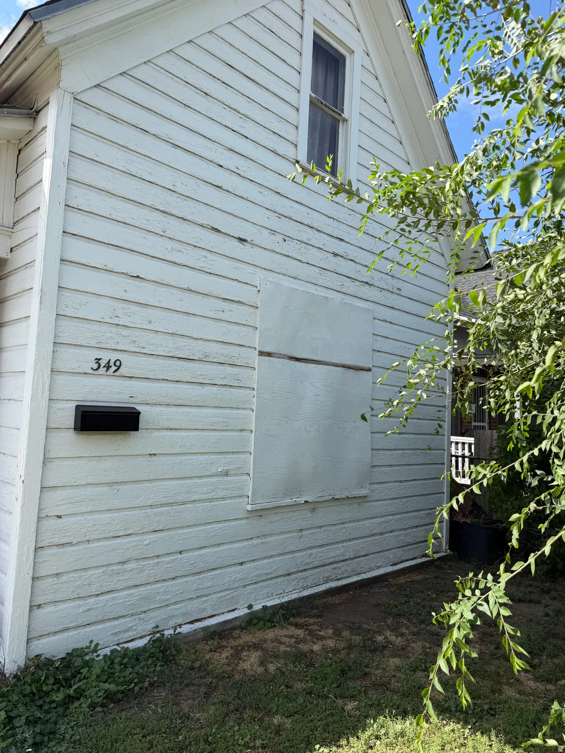 front of house.   missing window