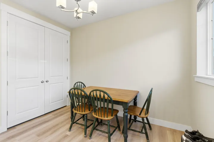 Wood-finish flooring with white trim
