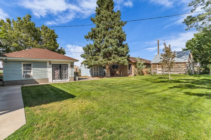 Expansive lawn with mature trees and a concrete pathway