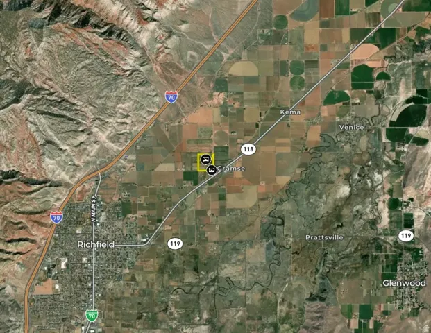 Satellite Map. Depicting the geographical area with identified roadways and settlements