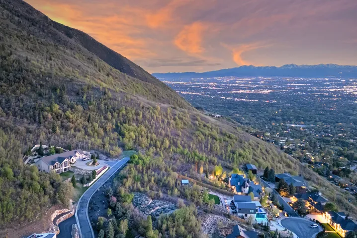 Mountain backdrop with city lights