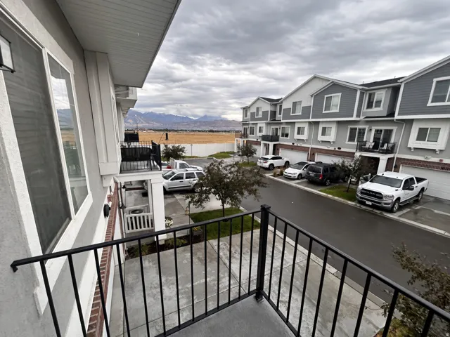 Private balcony with black metal railings