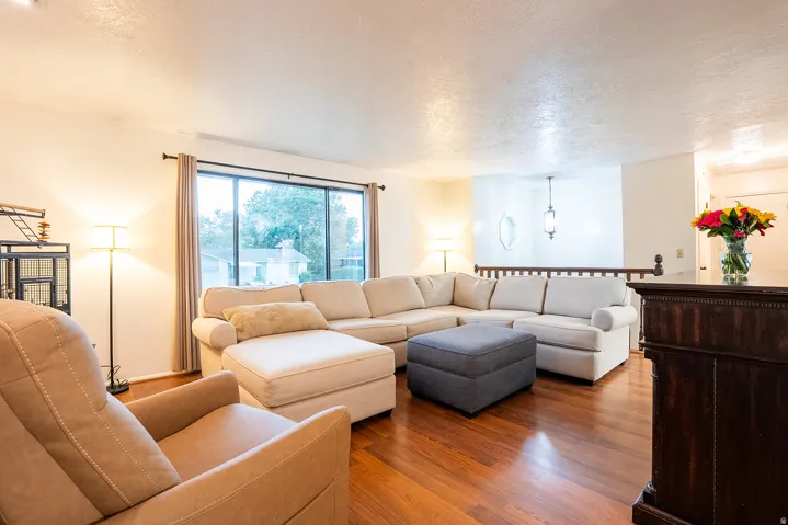 Recessed lighting and wood-finish flooring