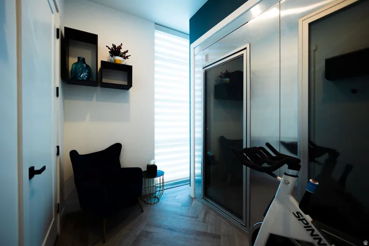 Herringbone-patterned flooring with a matte finish